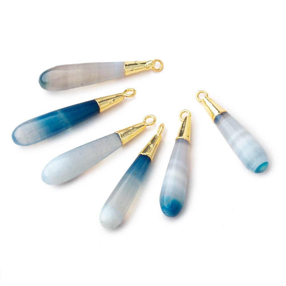 29x6mm Gold Leafed Blue Banded Agate Teardrop Pendant 1 Bead - The Bead Traders