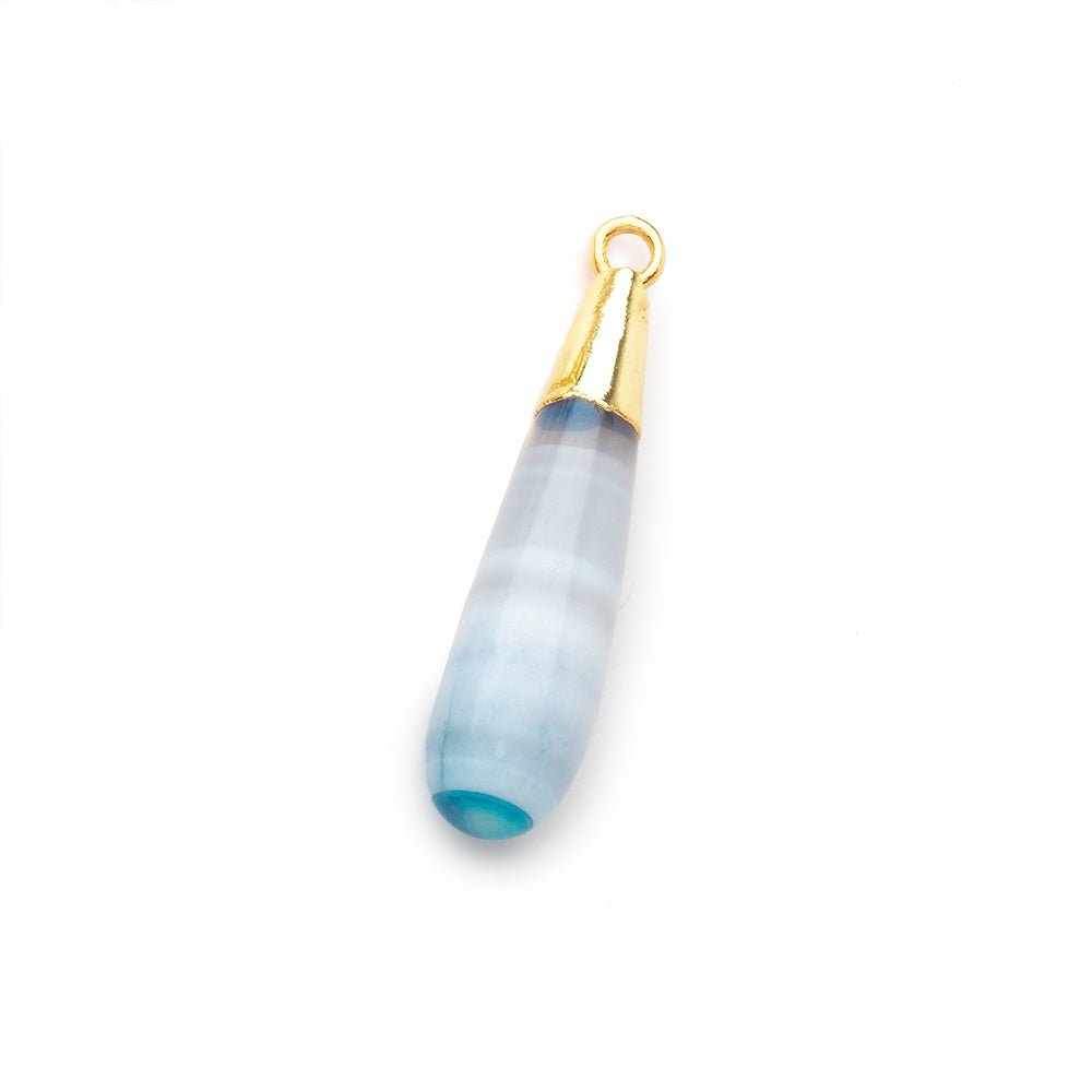 29x6mm Gold Leafed Blue Banded Agate Teardrop Pendant 1 Bead - The Bead Traders