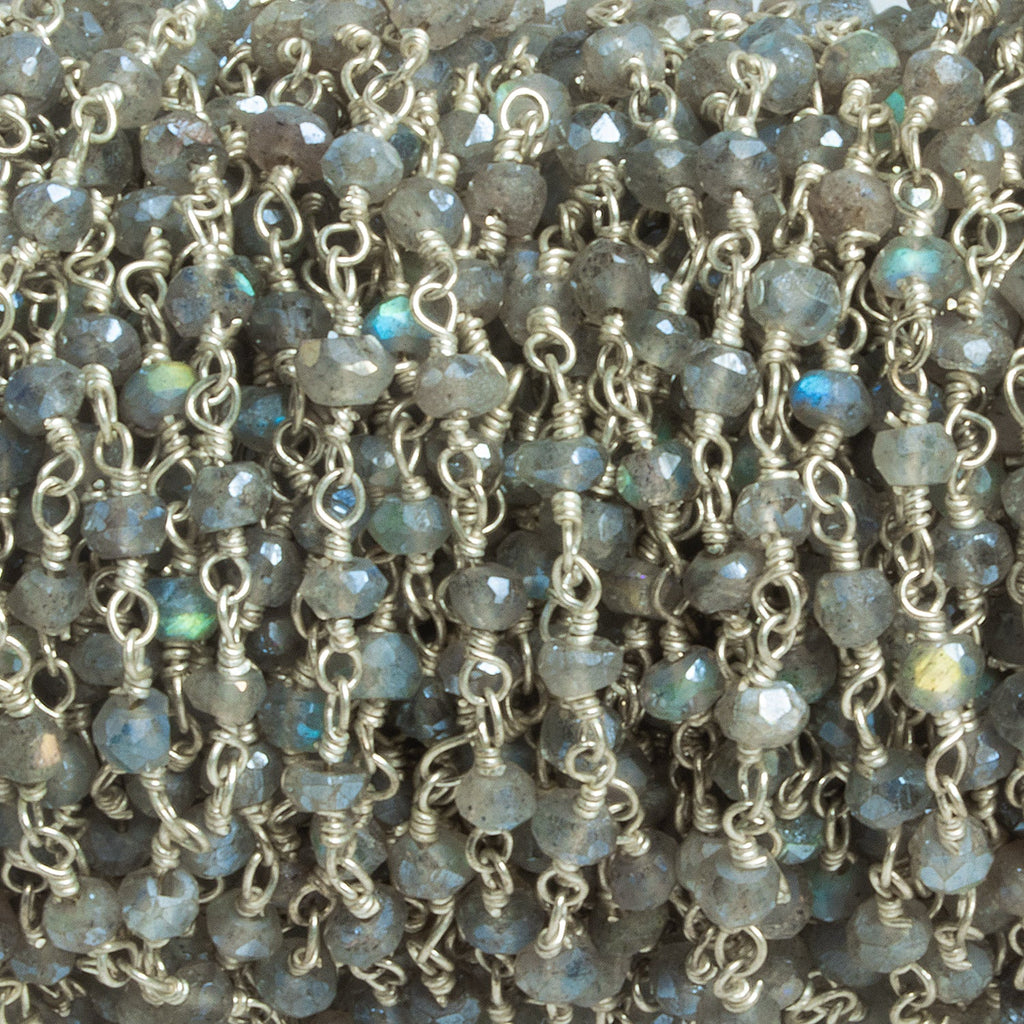 3-3.5mm Mystic Labradorite Rondelle Silver Chain 41 beads - The Bead Traders