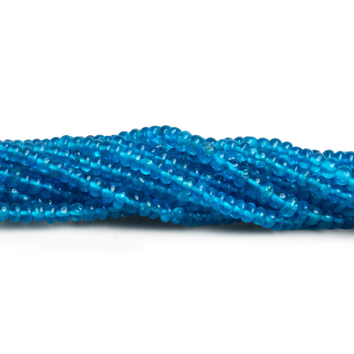 3-4mm Neon Blue Apatite Plain Rondelles 16 inch 175 beads - The Bead Traders