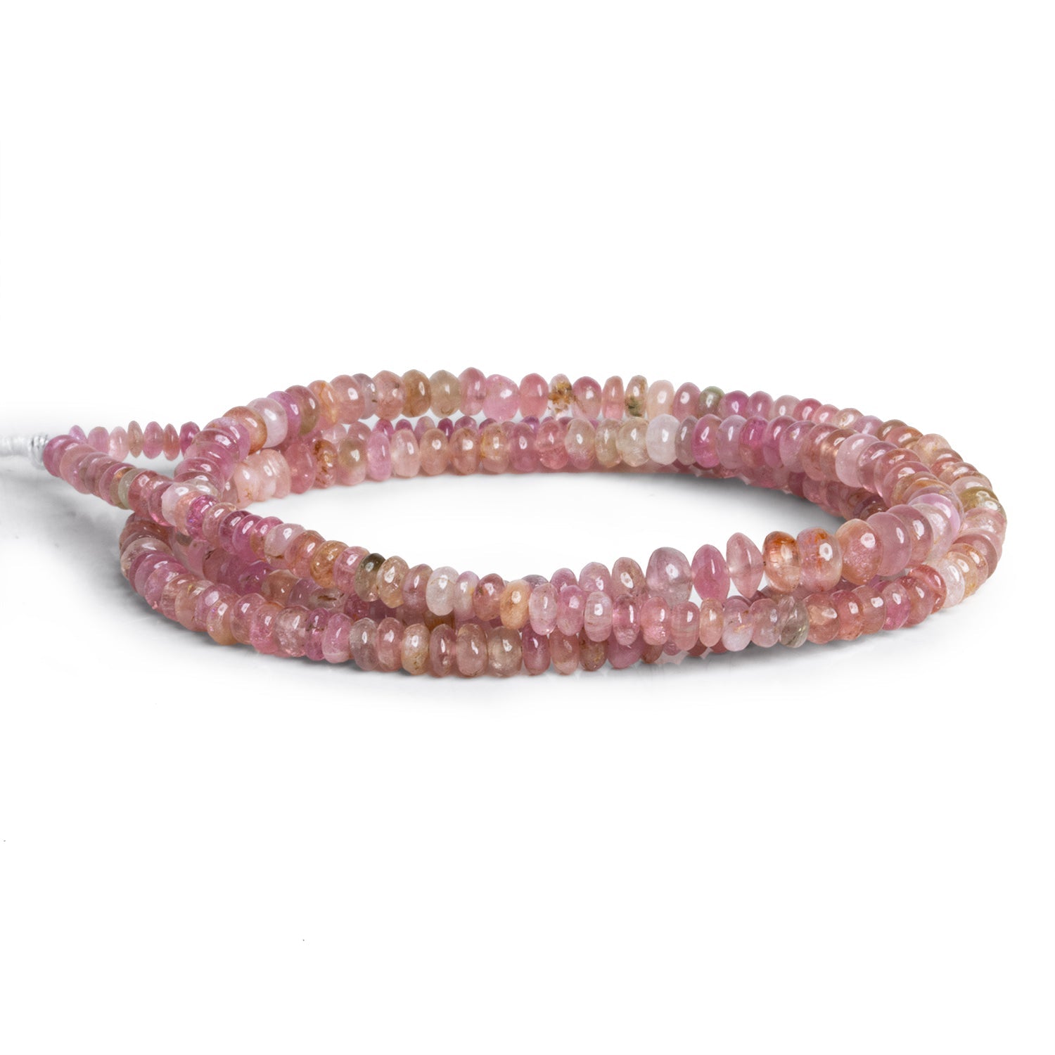 3 - 4mm Pink Tourmaline Plain Rondelles 18 inch 225 beads - The Bead Traders