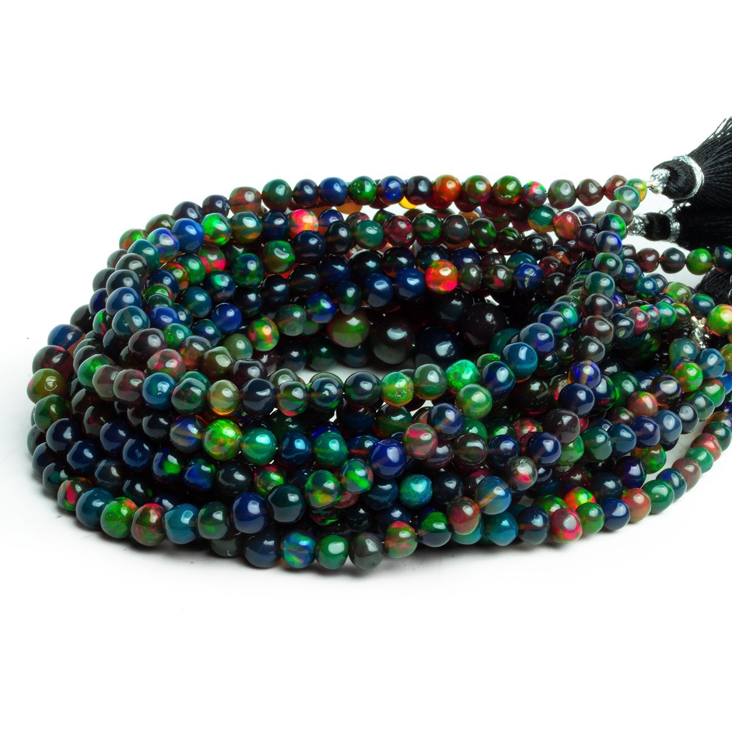 3-7mm Black Ethiopian Opal Plain Rounds 16 inch 87 beads - The Bead Traders