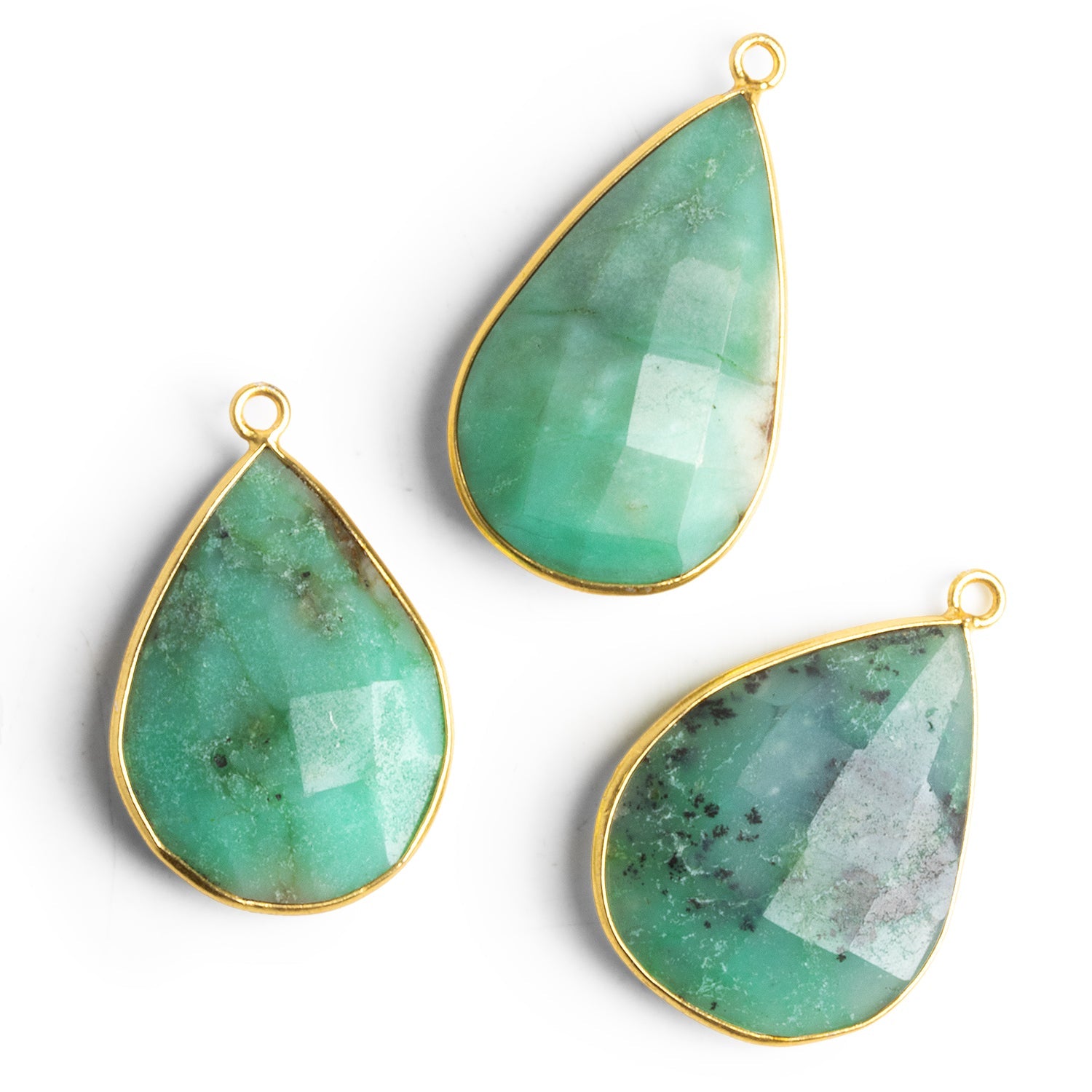 30x18mm Vermeil Bezeled Chrysoprase Pear Pendant - The Bead Traders