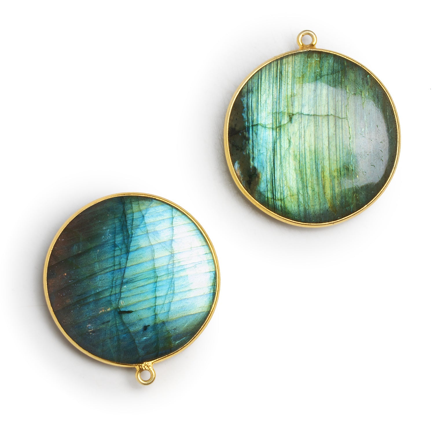 31mm Vermeil Bezeled Blue Labradorite Coin Pendant 1 Bead - The Bead Traders