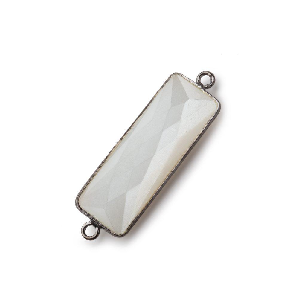 31x11mm Black Gold Bezel White Moonstone Bar 2 ring Connector North South 1 piece - The Bead Traders