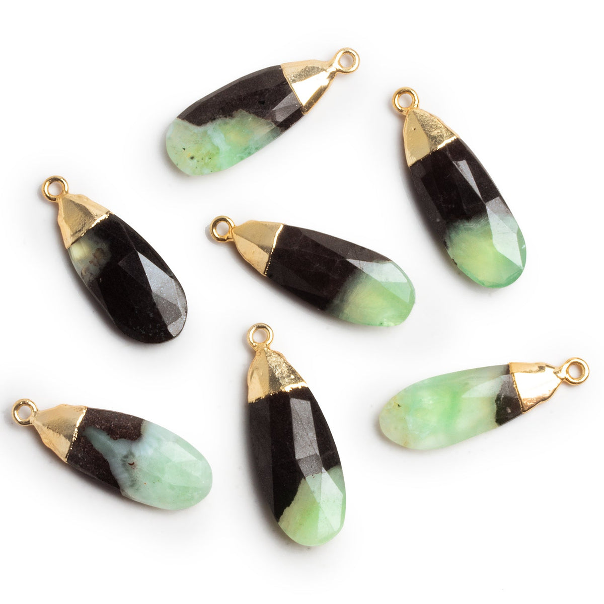 31x12mm Gold Leafed Prehnite Faceted Pear Pendant 1 Bead - The Bead Traders