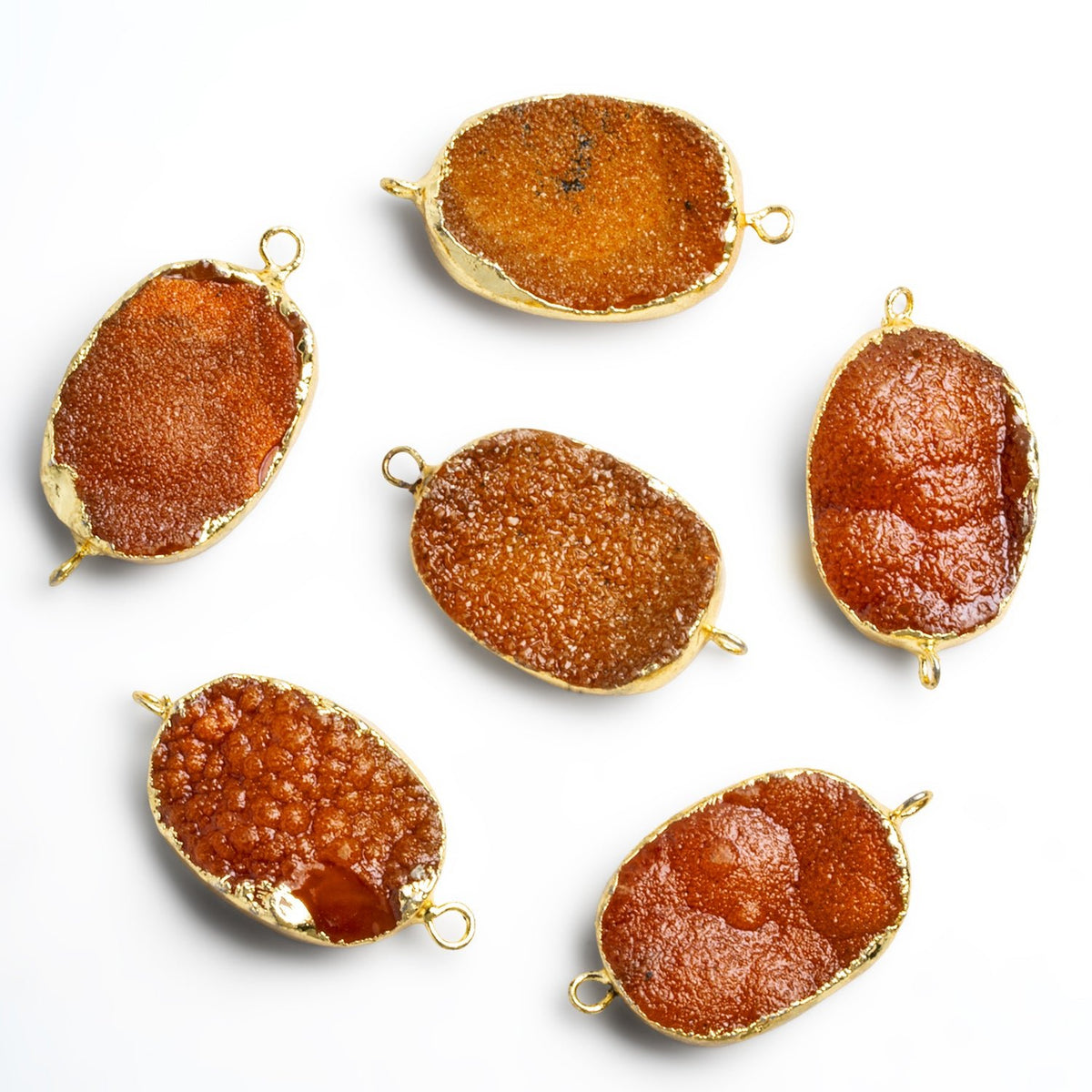 31x17mm Gold Leafed Drusy Yellow Oval Connector 1 Bead - The Bead Traders