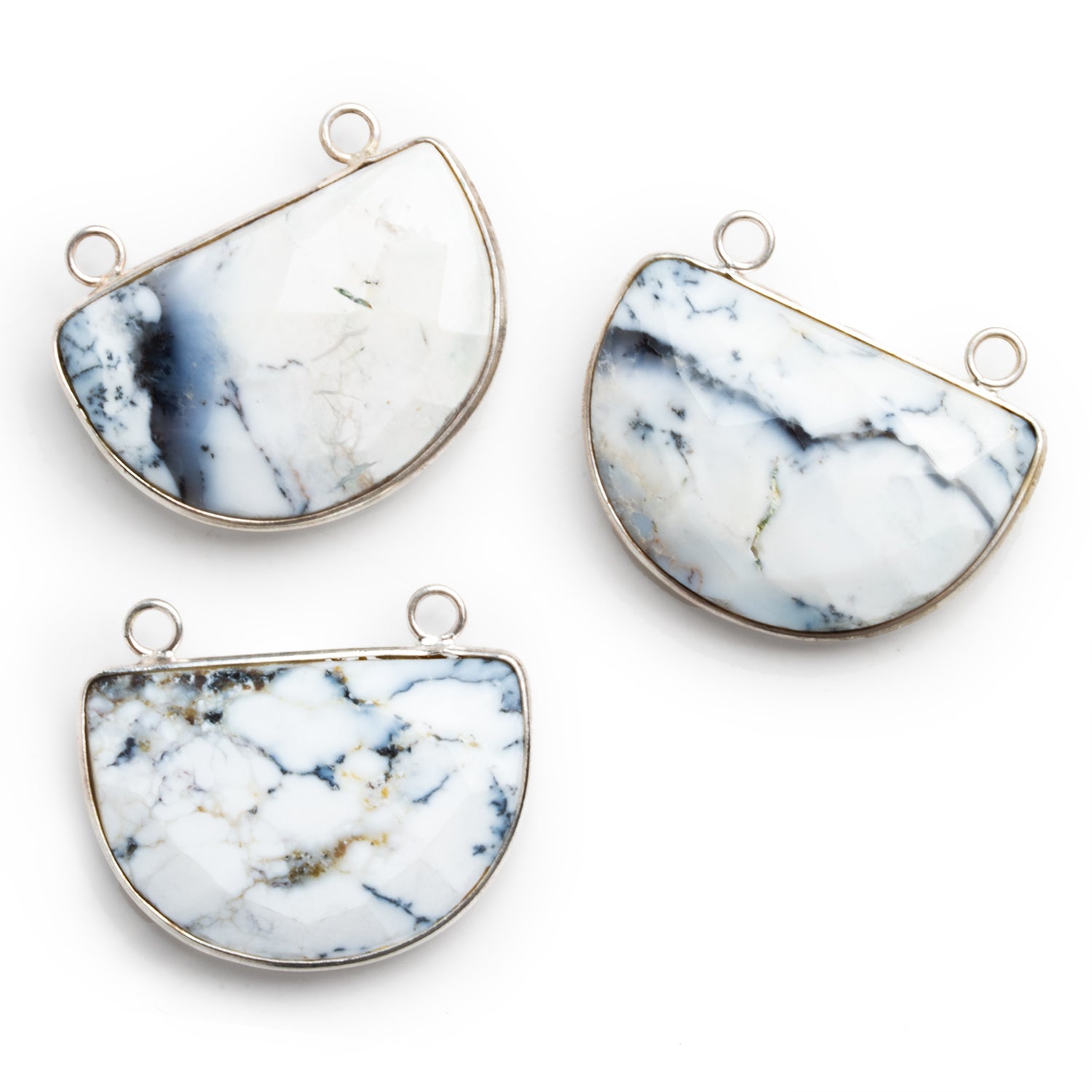 31x26mm Silver Bezeled Dendritic Opal Half Moon Connector - The Bead Traders