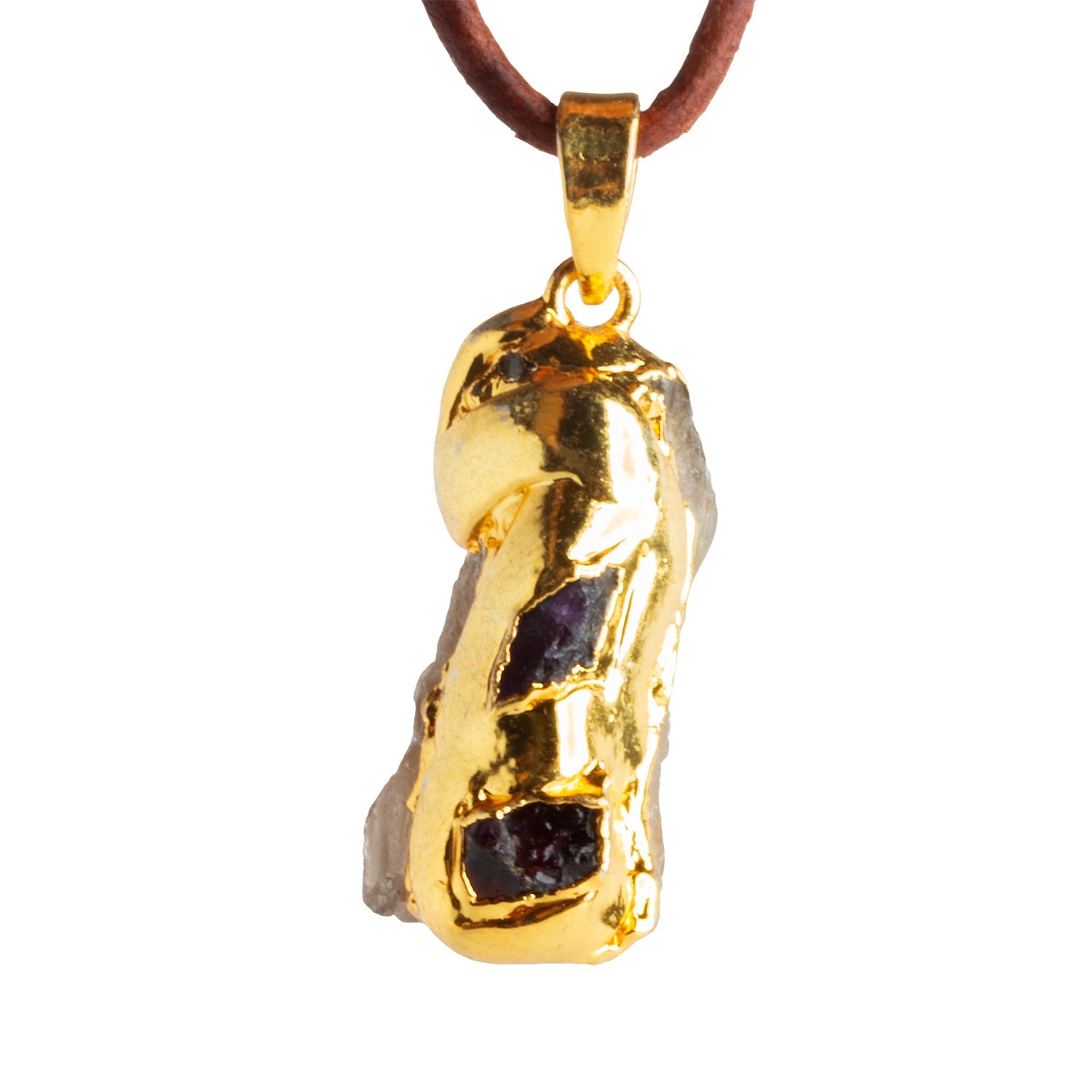 32x16mm Double Leafed Quartz with Garnet & Amethyst Pendant 1 Bead - The Bead Traders