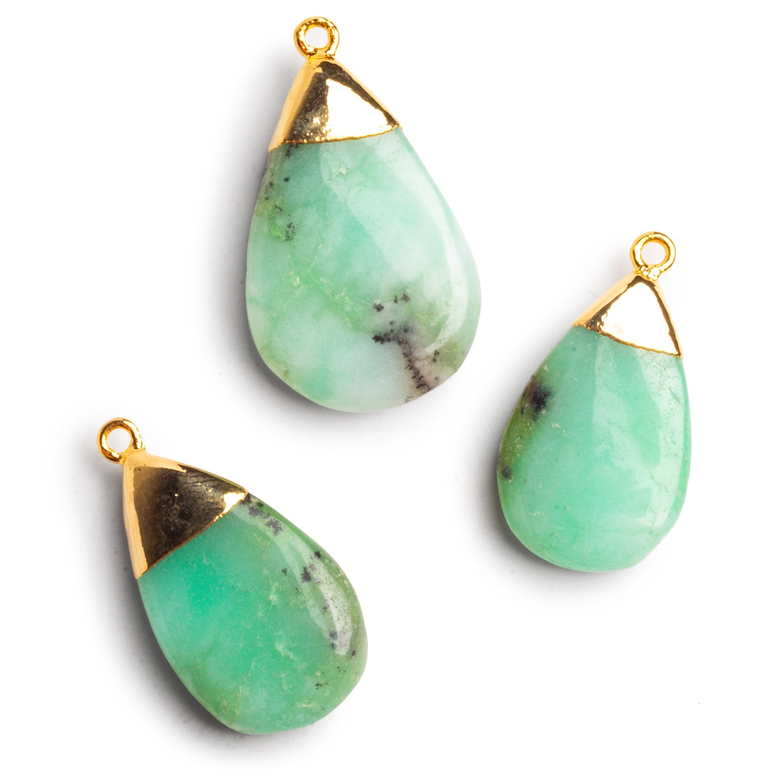 32x17mm Gold Leafed Chrysoprase Pendants - Lot of 3 Beads - The Bead Traders