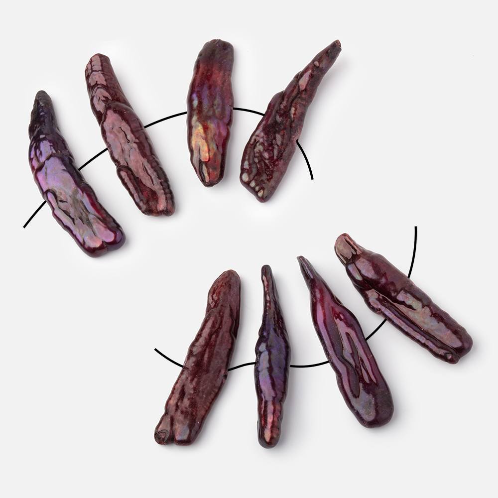 32x8mm Burgundy Side Drilled Biwa Pearl Focals Set of 4 beads - The Bead Traders