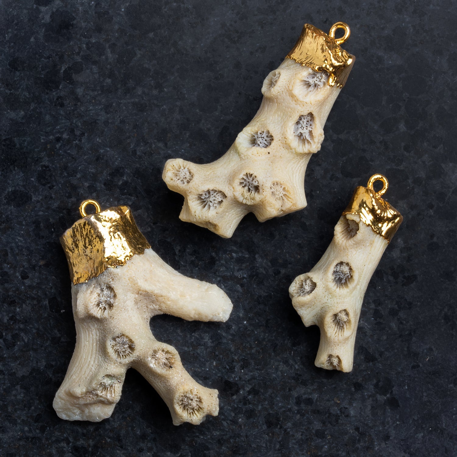 33x16mm Gold Leafed White Coral Pendant 1 Bead - The Bead Traders