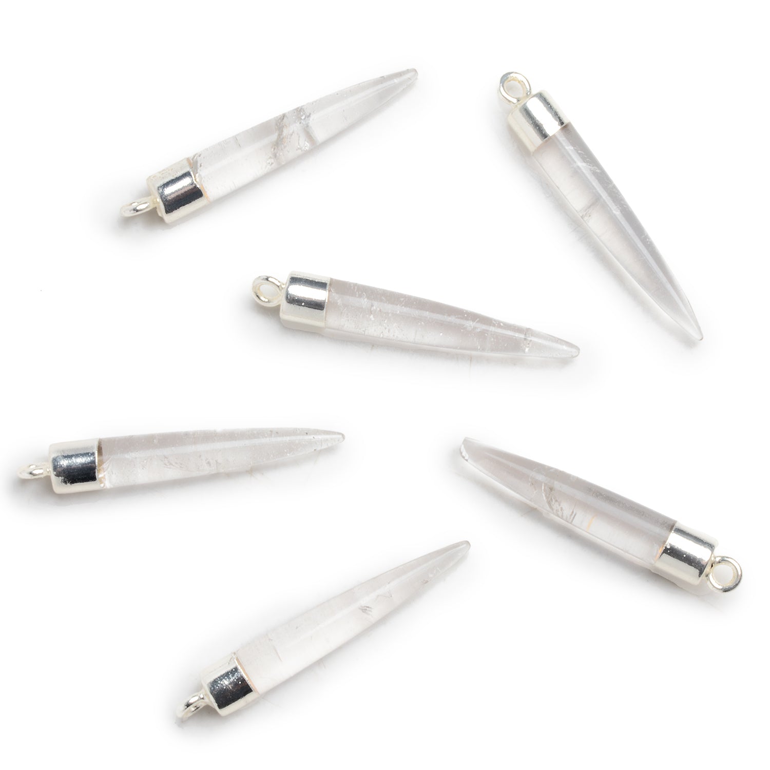 33x5mm Silver Leafed Crystal Quartz Point Pendant 1 Bead - The Bead Traders