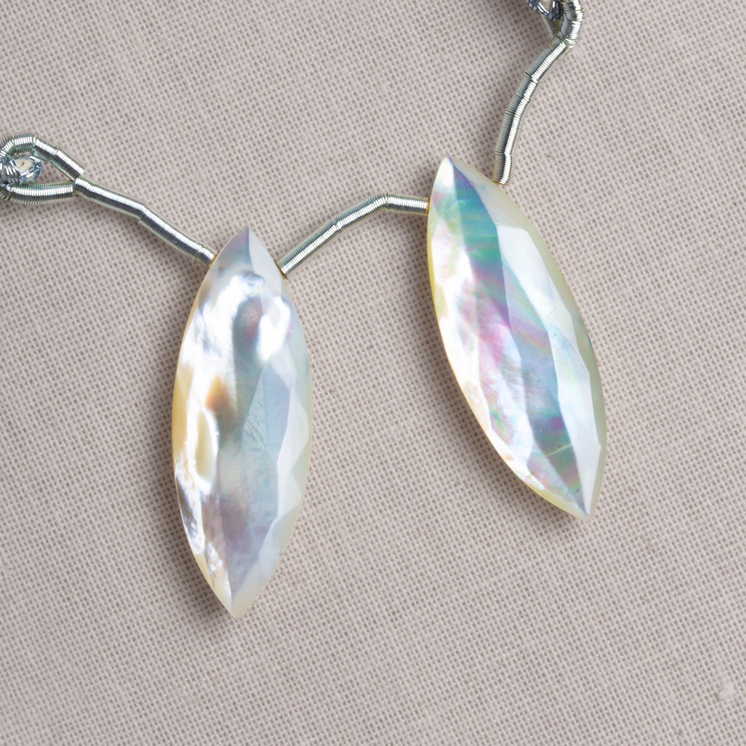 34x10mm Mother of Pearl Marquise Focals Set of 2 Beads - The Bead Traders