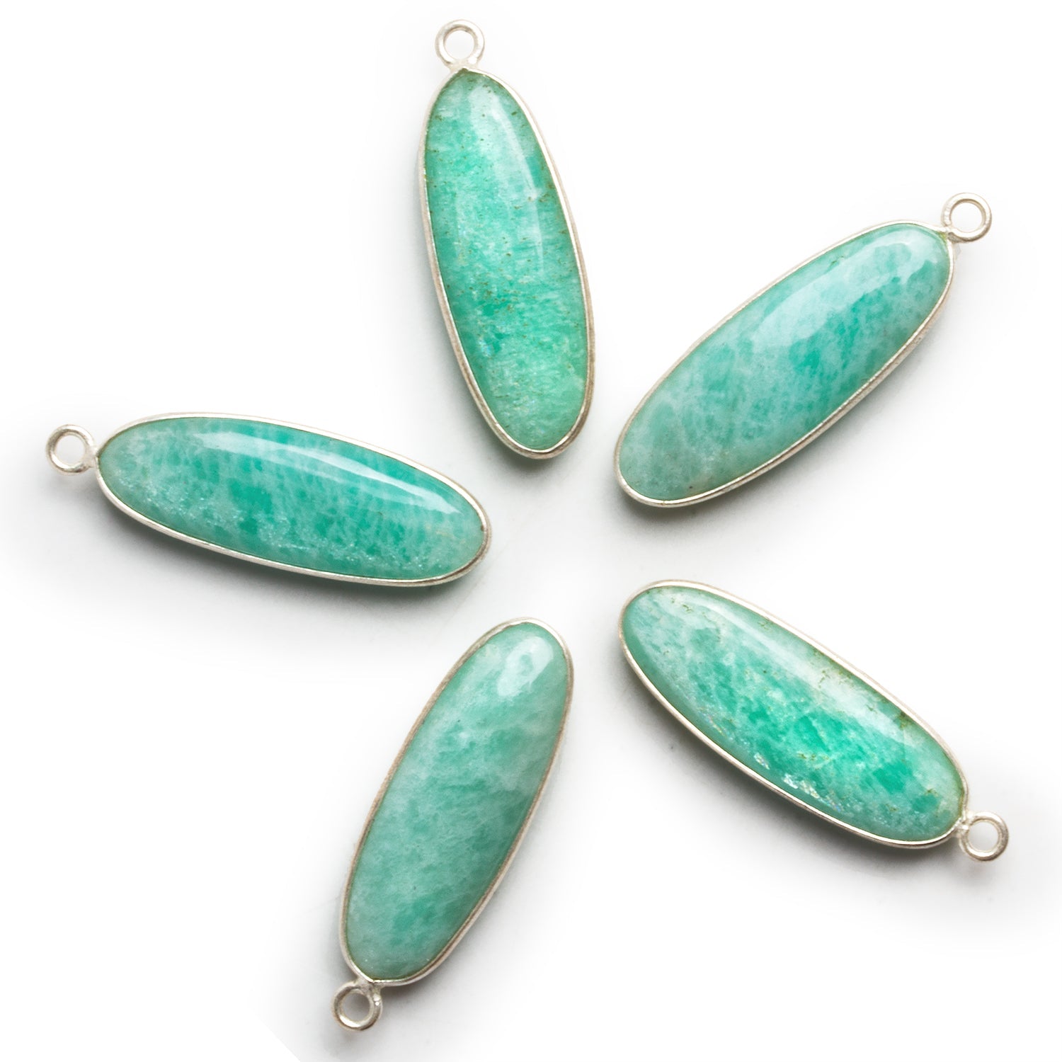 34x11mm Silver Bezeled Amazonite Oval Pendant 1 Bead - The Bead Traders