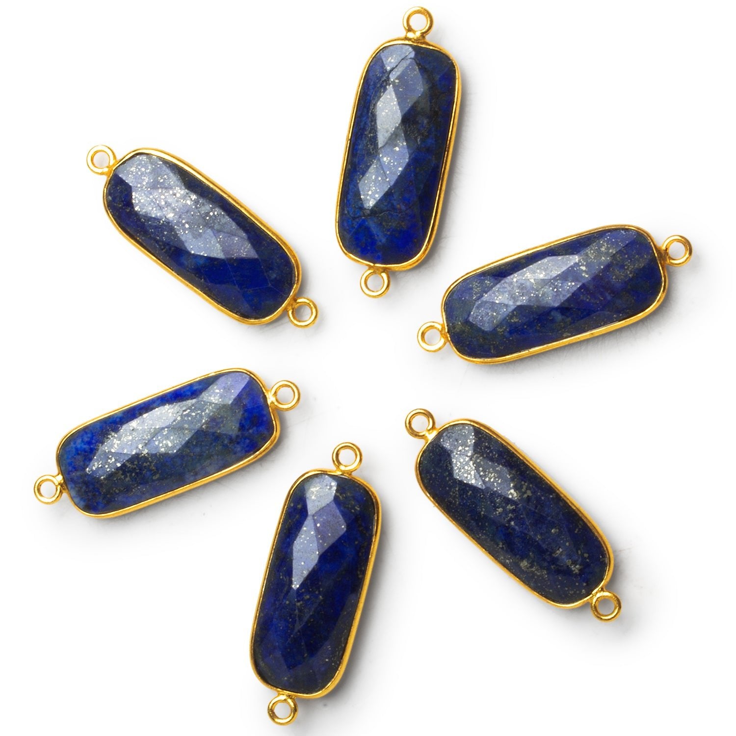 34x12mm Vermeil Bezeled Lapis Lazuli Rectangle Connector 1 Bead - The Bead Traders