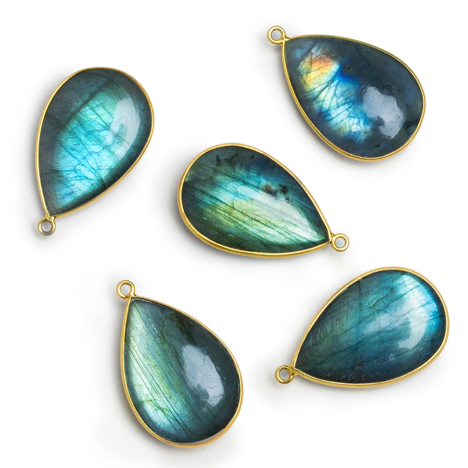 34x21mm Vermeil Bezeled Blue Labradorite Pear Pendant 1 Bead - The Bead Traders