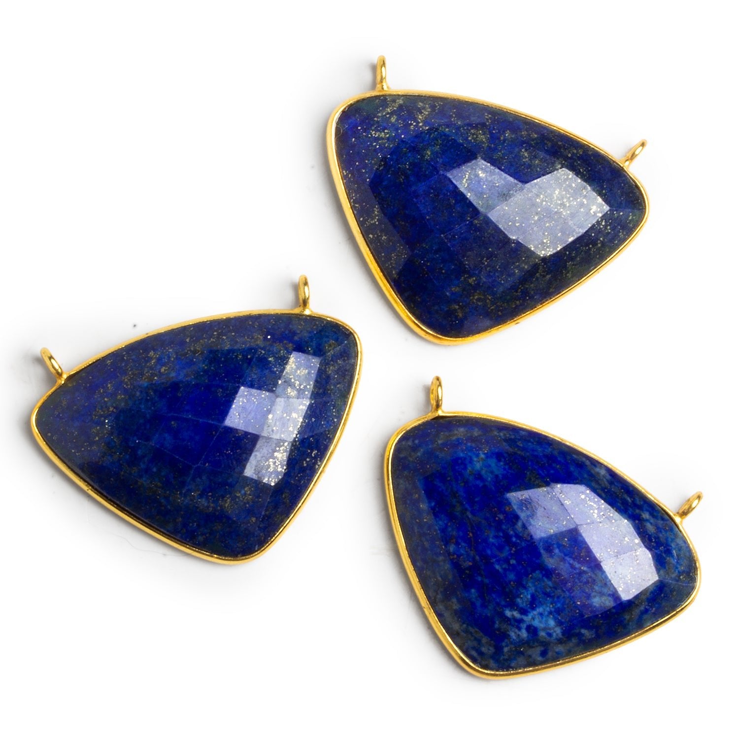 34x25mm Vermeil Bezeled Lapis Lazuli Triangle Connector 1 Bead - The Bead Traders