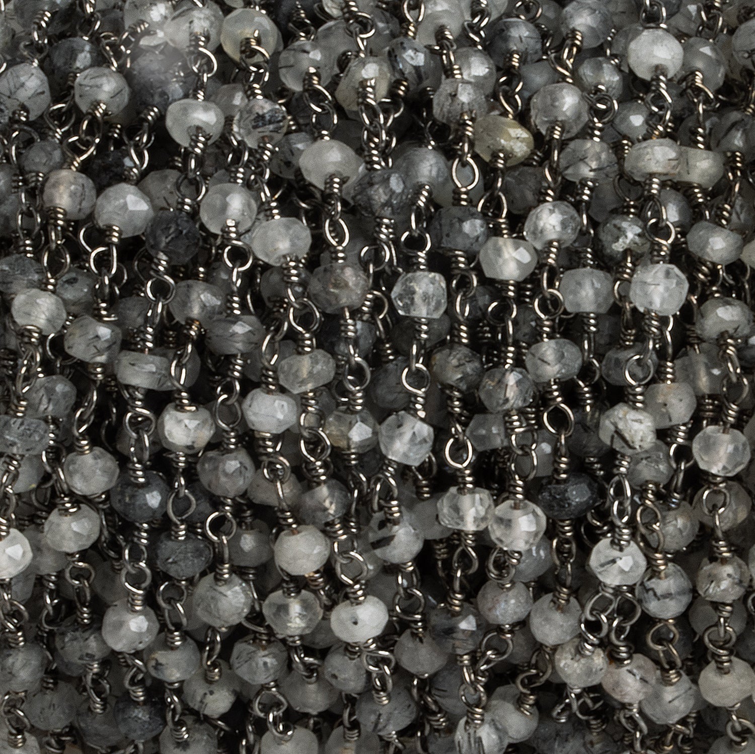 3.5mm Black Tourmalinated Quartz Rondelle Black Gold Chain 34 beads - The Bead Traders