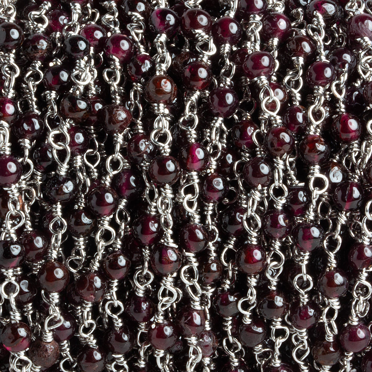 3.5mm Garnet Plain Round Silver Chain 30 beads - The Bead Traders
