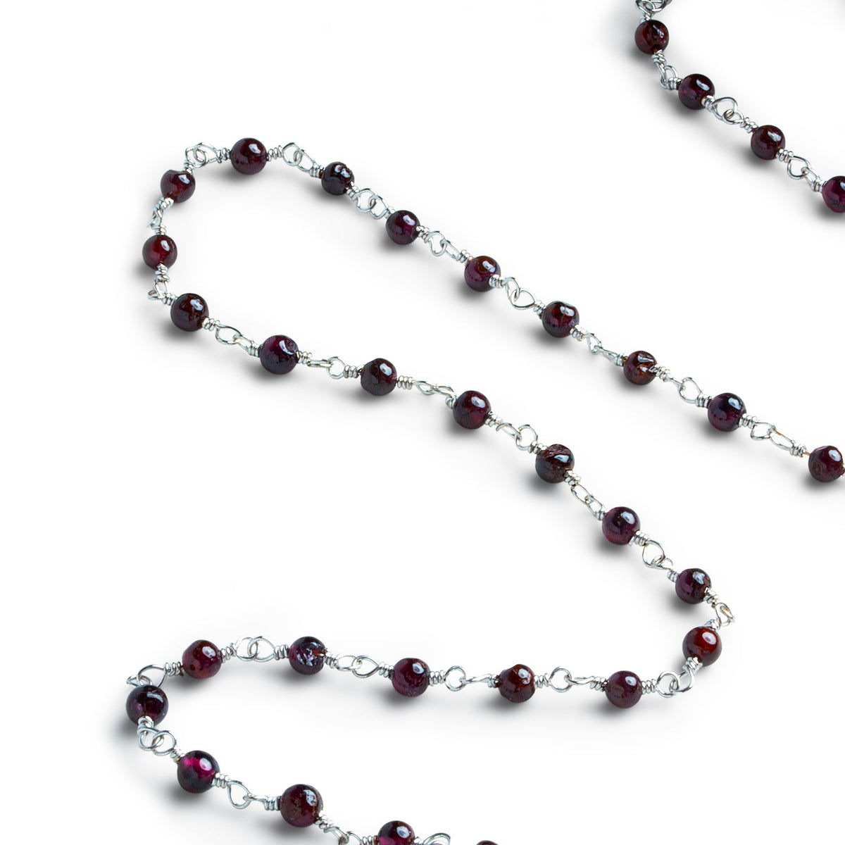 3.5mm Garnet Plain Round Silver Chain 30 beads - The Bead Traders