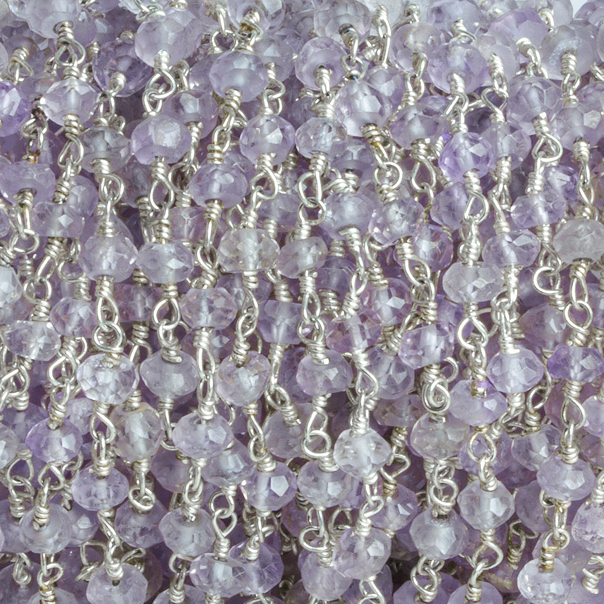 3.5mm Pink Amethyst Faceted Rondelle Silver Chain 40 beads - The Bead Traders