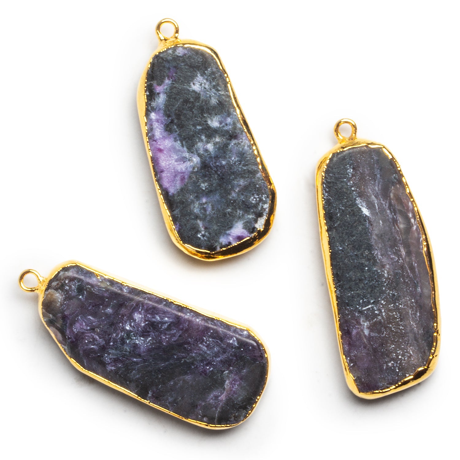 35x16mm Gold Leafed Charoite Slice Pendant 1 Bead - The Bead Traders