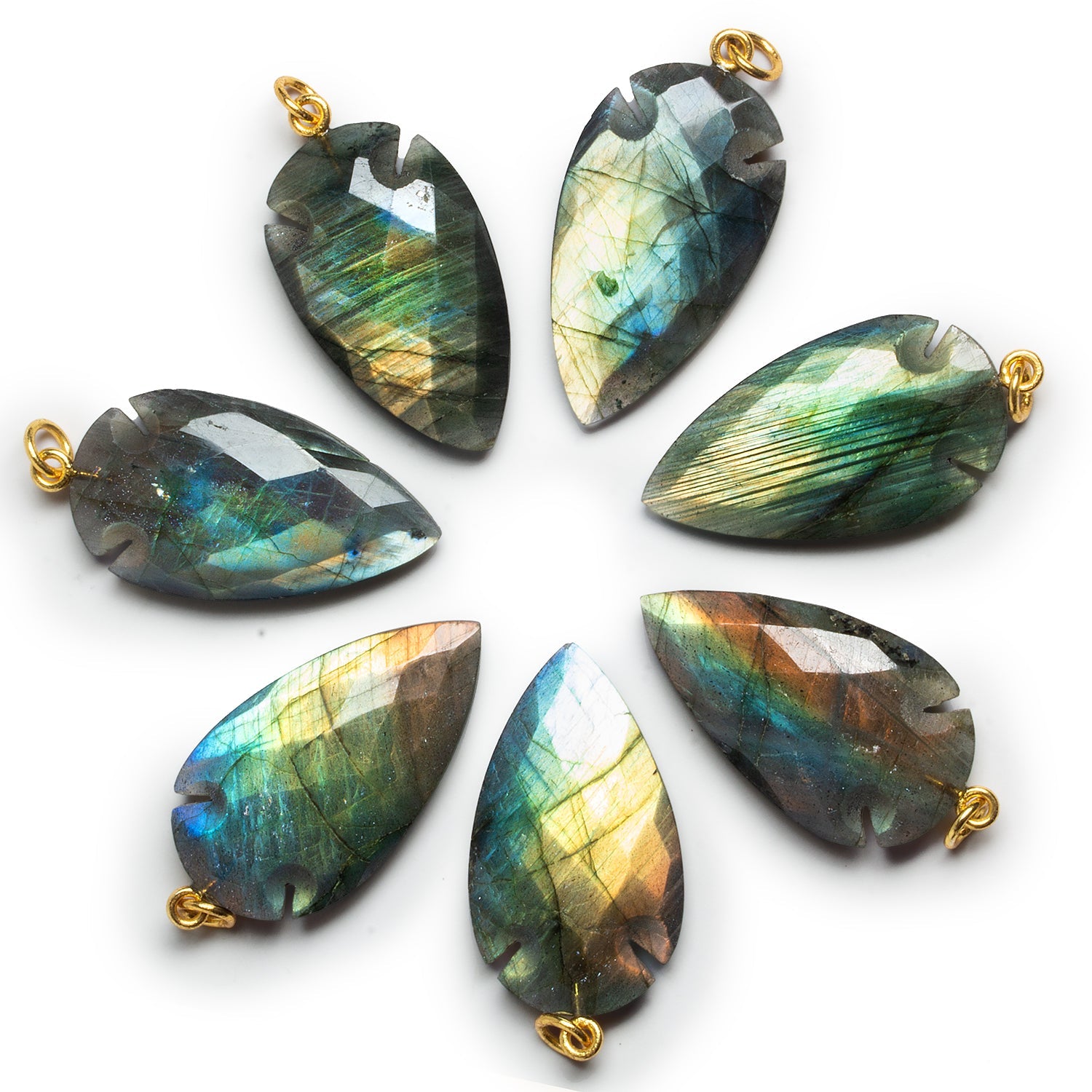 35x20mm Labradorite Faceted Arrowhead Focal Pendant 1 Bead - The Bead Traders