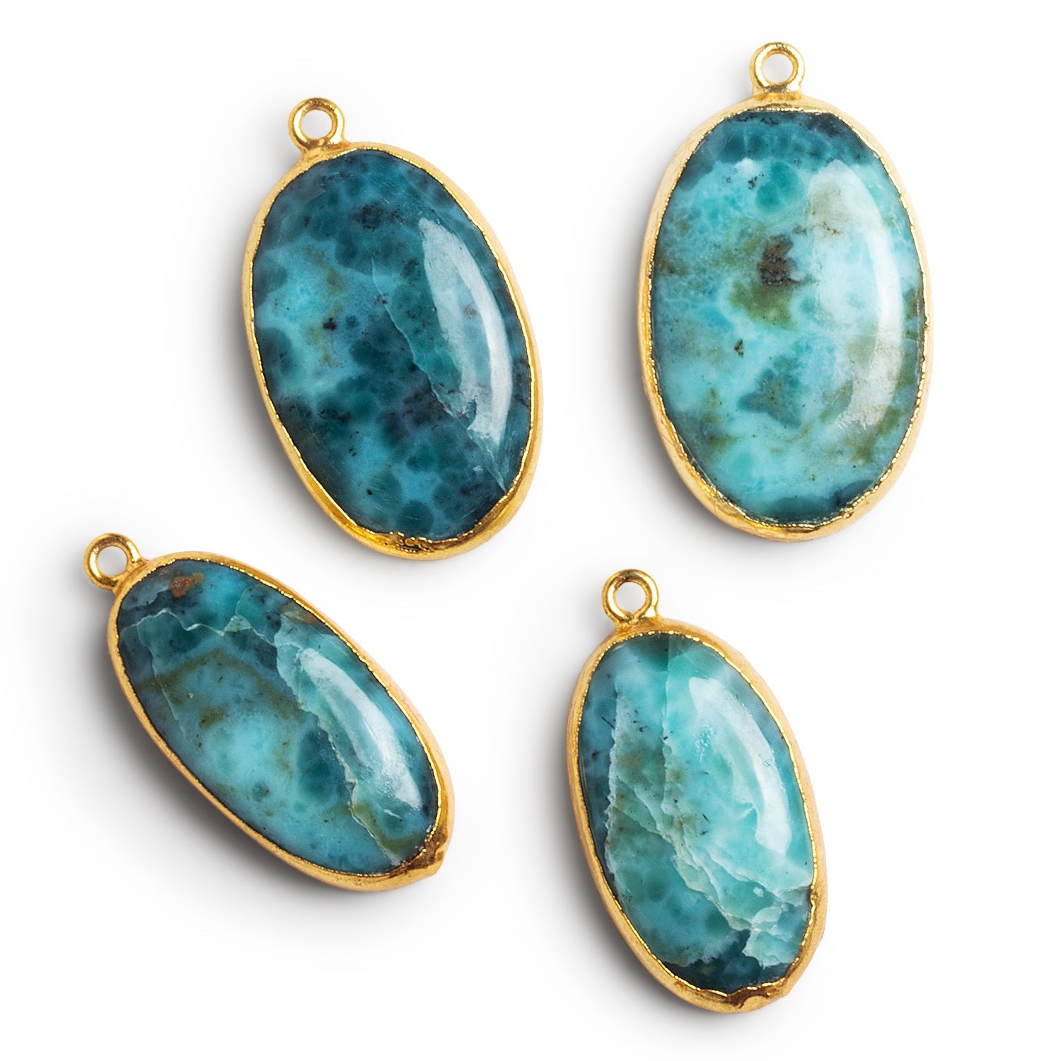 35x23mm Gold Leafed Larimar Plain Oval Pendant 1 Bead - The Bead Traders