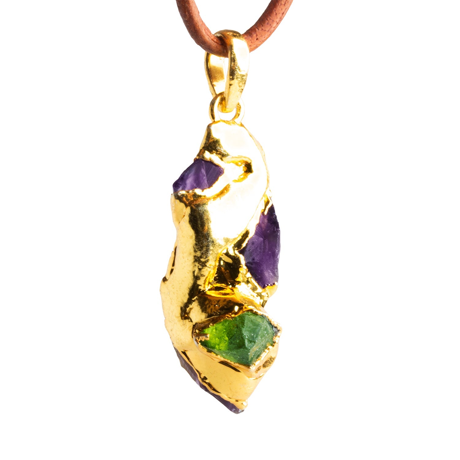 36x12mm Double Leafed Amethyst with Peridot Pendant 1 Bead - The Bead Traders