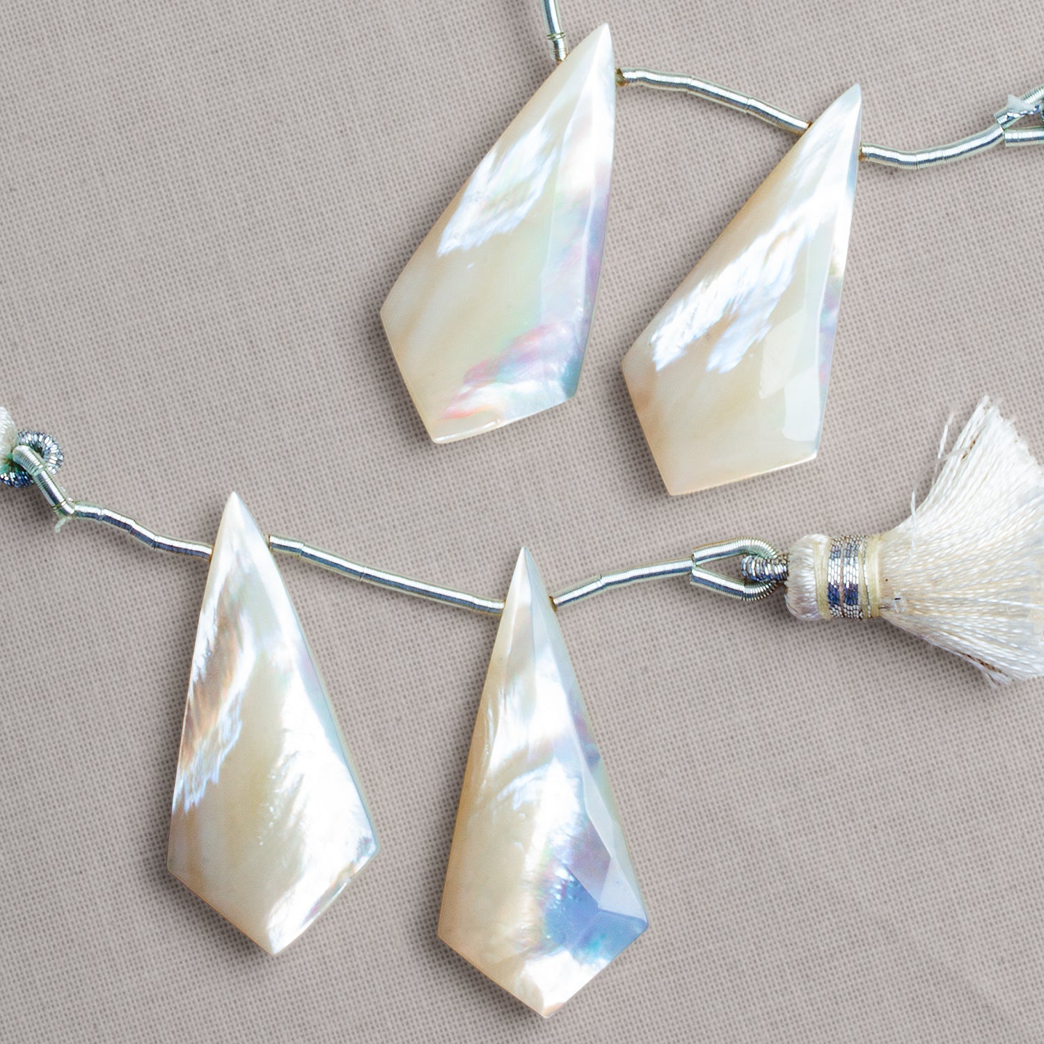 36x17mm Mother of Pearl Shield Focals Set of 2 Beads - The Bead Traders