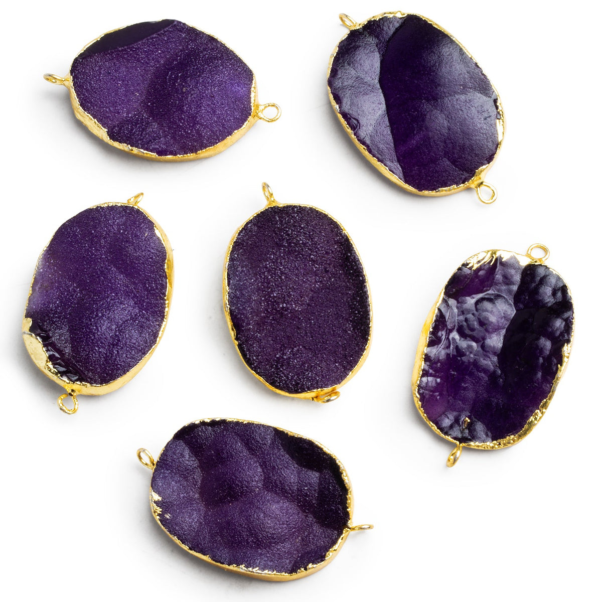 36x22mm Gold Leafed Purple Drusy Oval Connector 1 Bead - The Bead Traders