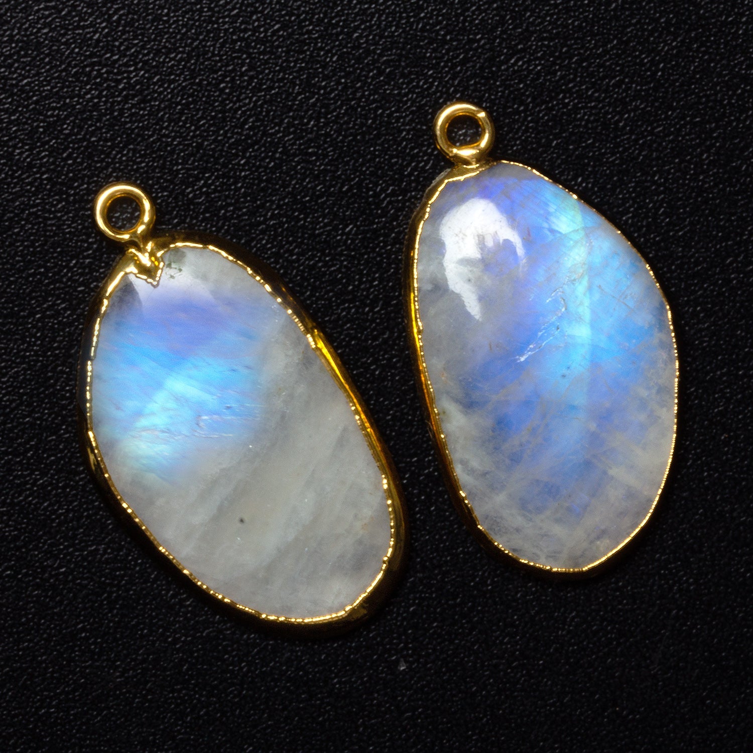 37x20mm Gold Leafed Rainbow Moonstone Nugget Pendants 2 Beads - The Bead Traders