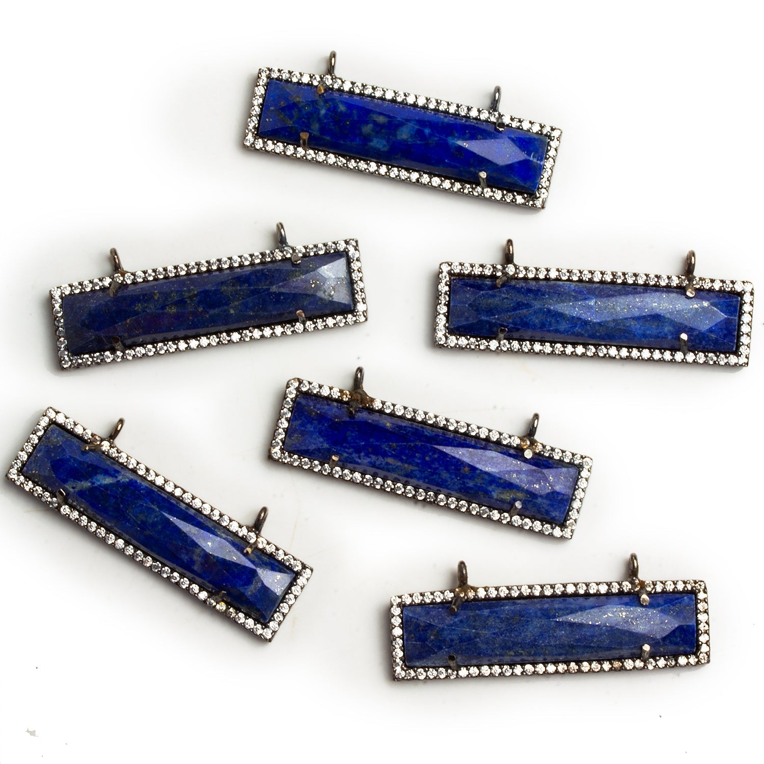 38x14mm Black Gold Bezeled Lapis Lazuli Bar CZ Pavé Halo Connector 1 Bead - The Bead Traders