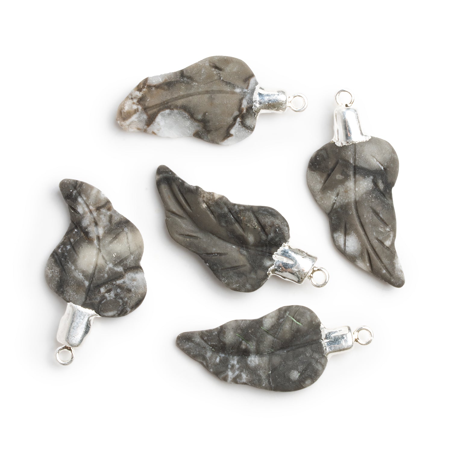 38x18mm Silver Leafed Agate Leaf Pendant 1 Bead - The Bead Traders
