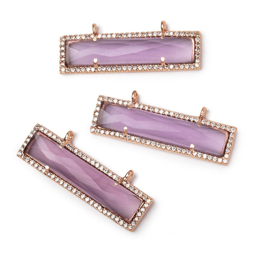 39x10.5mm Rose Gold CZ Bezel Purple Hydro Quartz Bar Connector 1 Focal - The Bead Traders