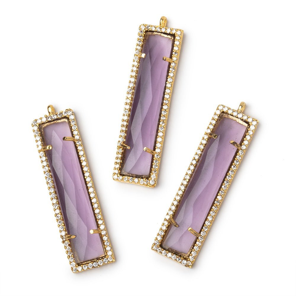 39x10.5mm Vermeil CZ Bezel Purple Hydro Quartz Bar Pendant 1 Focal - The Bead Traders
