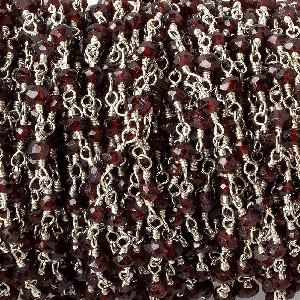 3mm Garnet Faceted Rondelle Silver Chain 40 beads - The Bead Traders