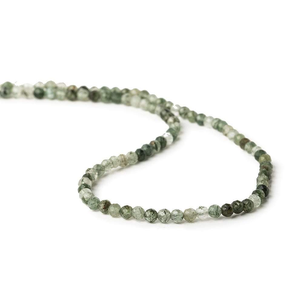 3mm Green Tourmalinated Quartz microfaceted rounds 13 inch 110 beads - The Bead Traders