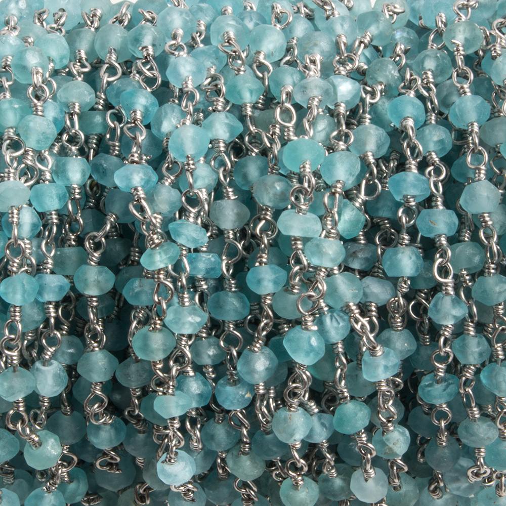 3mm Matte Apatite faceted rondelle Silver Chain 36 beads - The Bead Traders