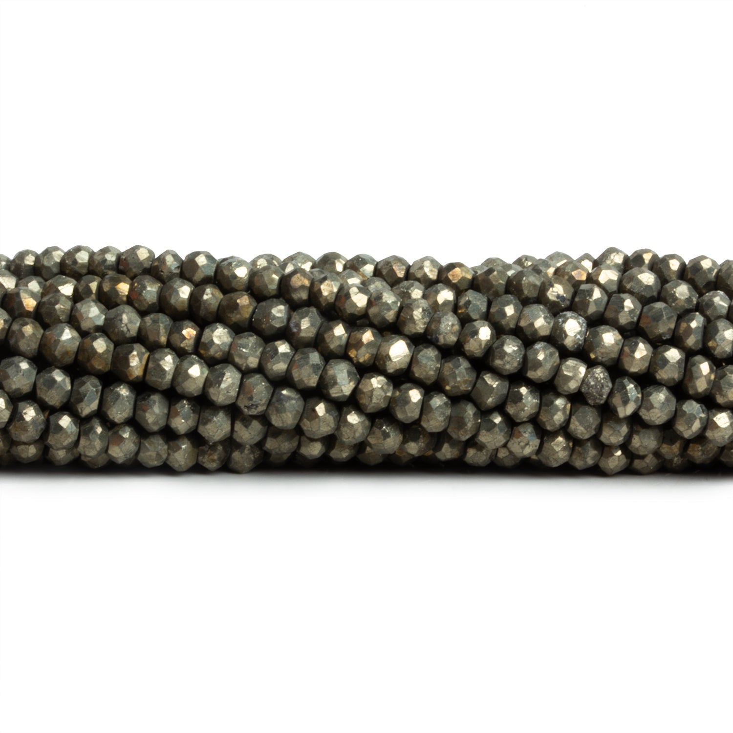 3mm Pyrite Faceted Rondelles 12 inch 110 beads - The Bead Traders