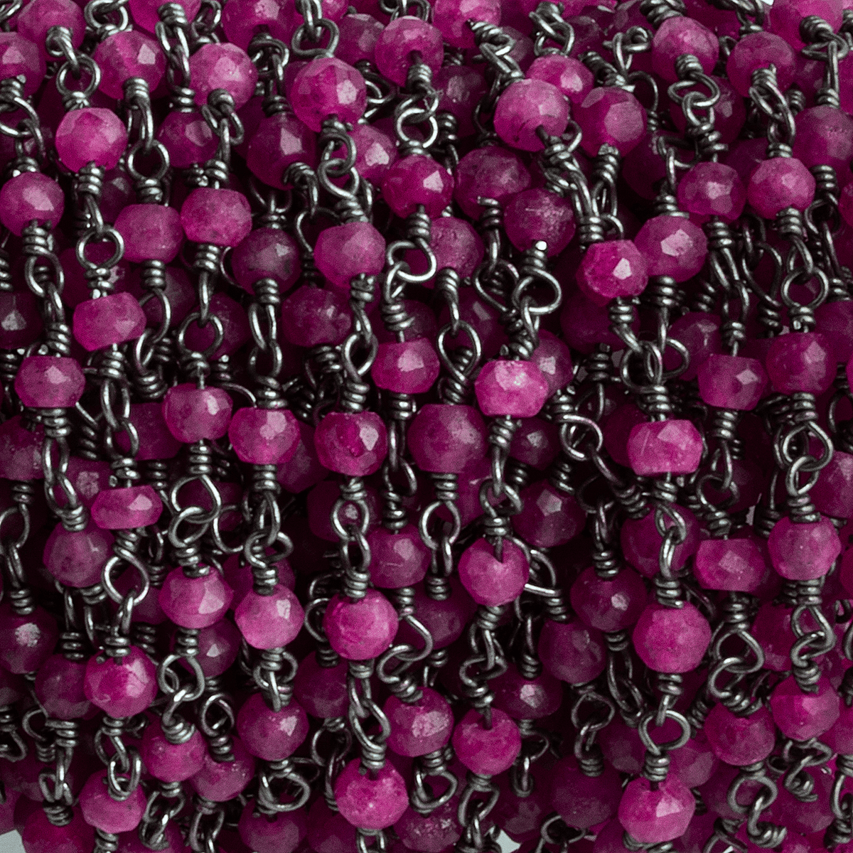 3mm Red Jade Rondelle Black Gold Chain 38 beads - The Bead Traders