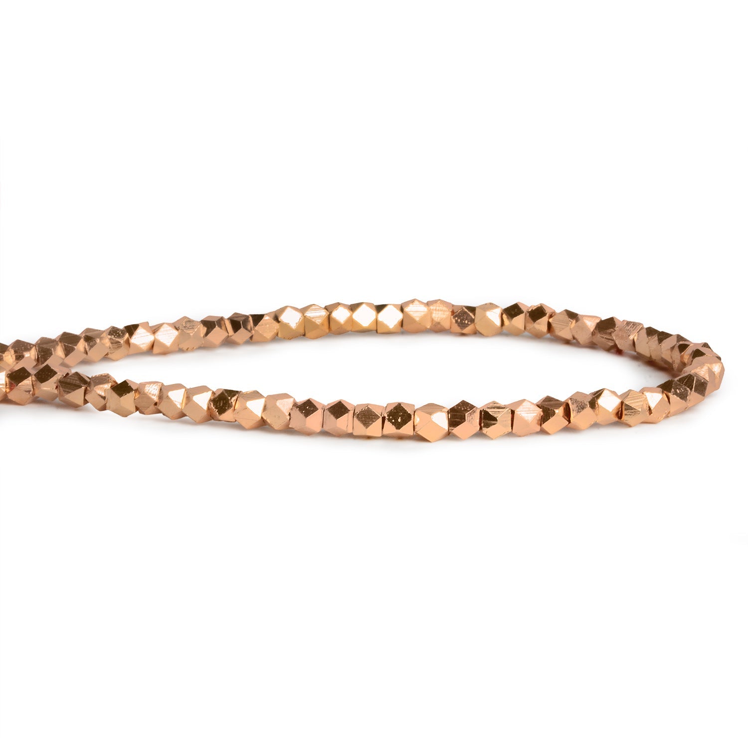 3mm Rose Gold Faceted Cubes 8 inch 60 beads - The Bead Traders
