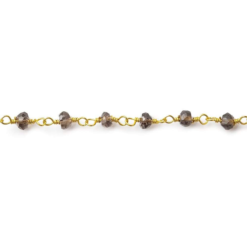 3mm Smoky Quartz Gold Chain 36 beads - The Bead Traders