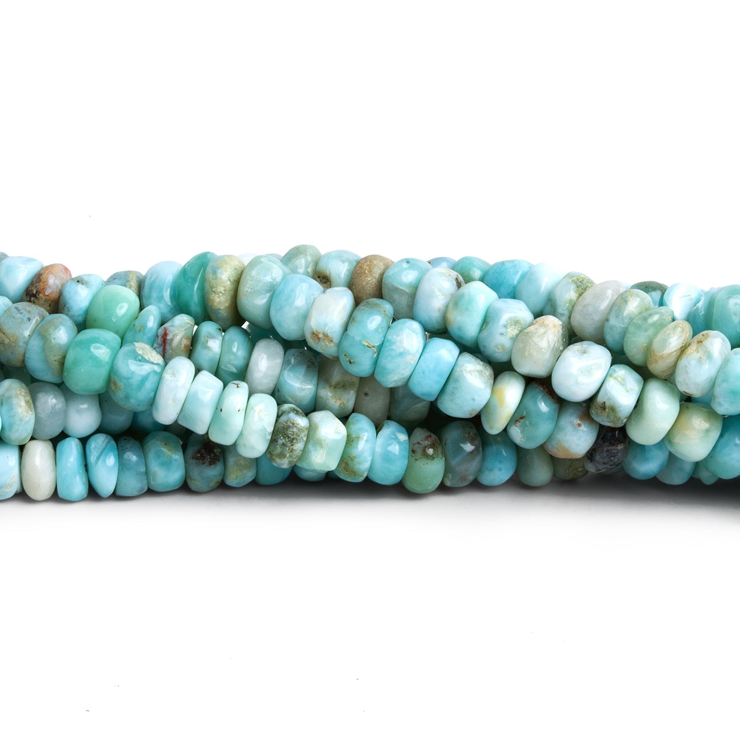 4-10mm Larimar Plain Rondelles 16 inch 140 beads - The Bead Traders