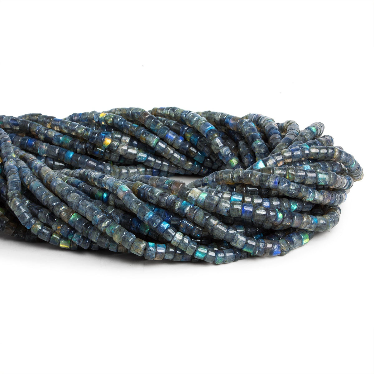 4-4.5mm Labradorite Handcut Plain Heishis 12 inch 115 beads - The Bead Traders