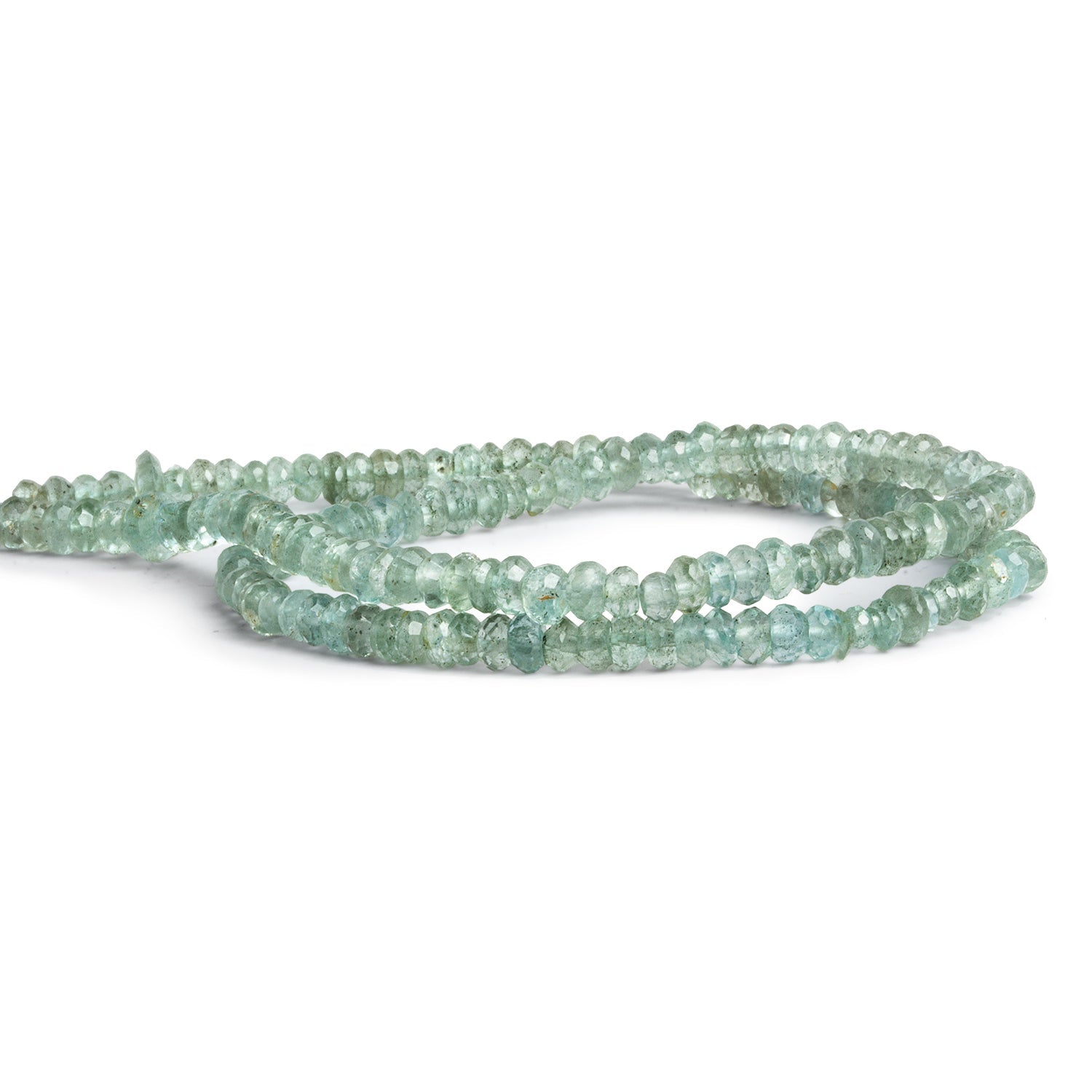 4 - 5mm Moss Aquamarine Faceted Rondelles 14 inch 155 beads - The Bead Traders