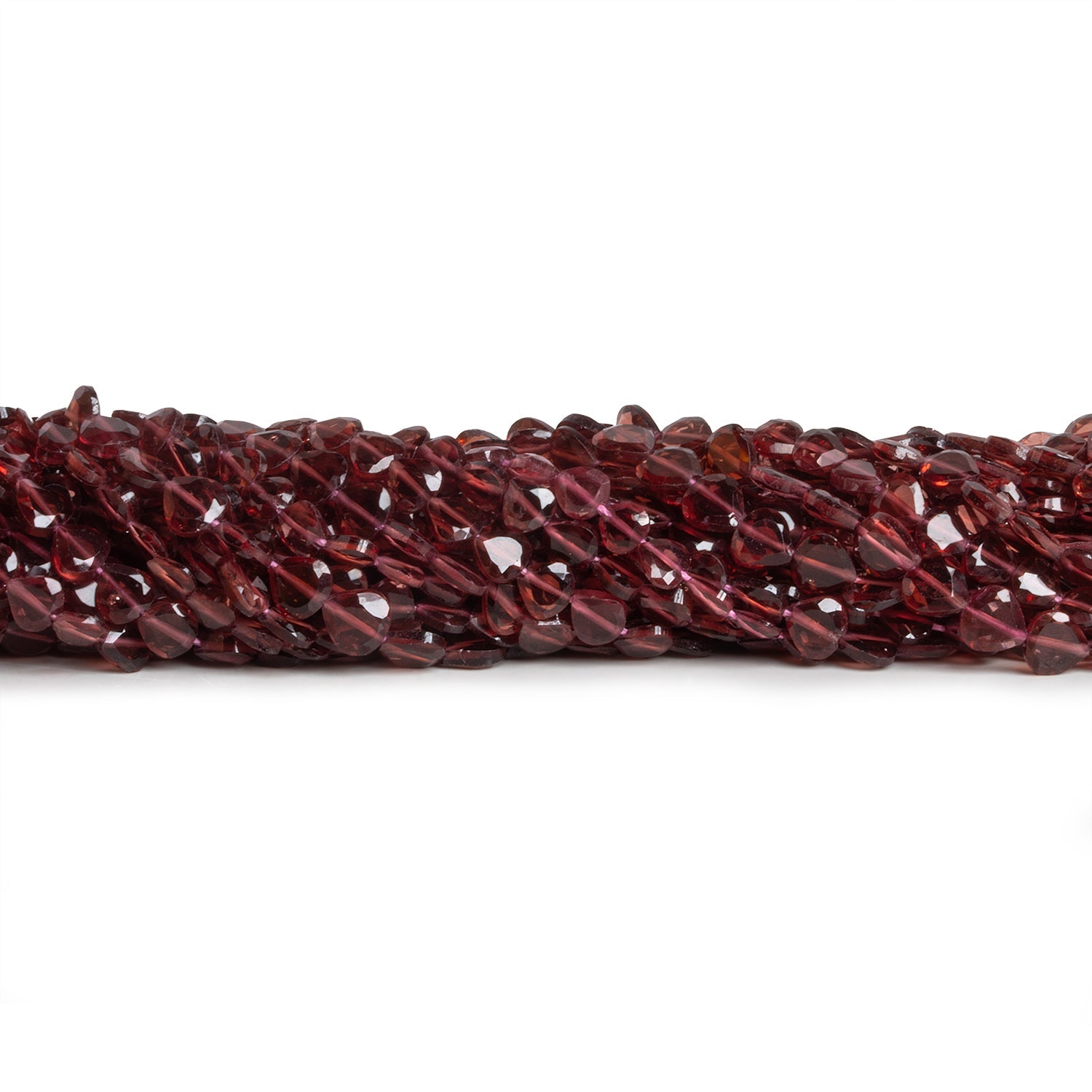 4 - 5mm Mozambique Garnet Faceted Hearts 12 inch 73 beads - The Bead Traders