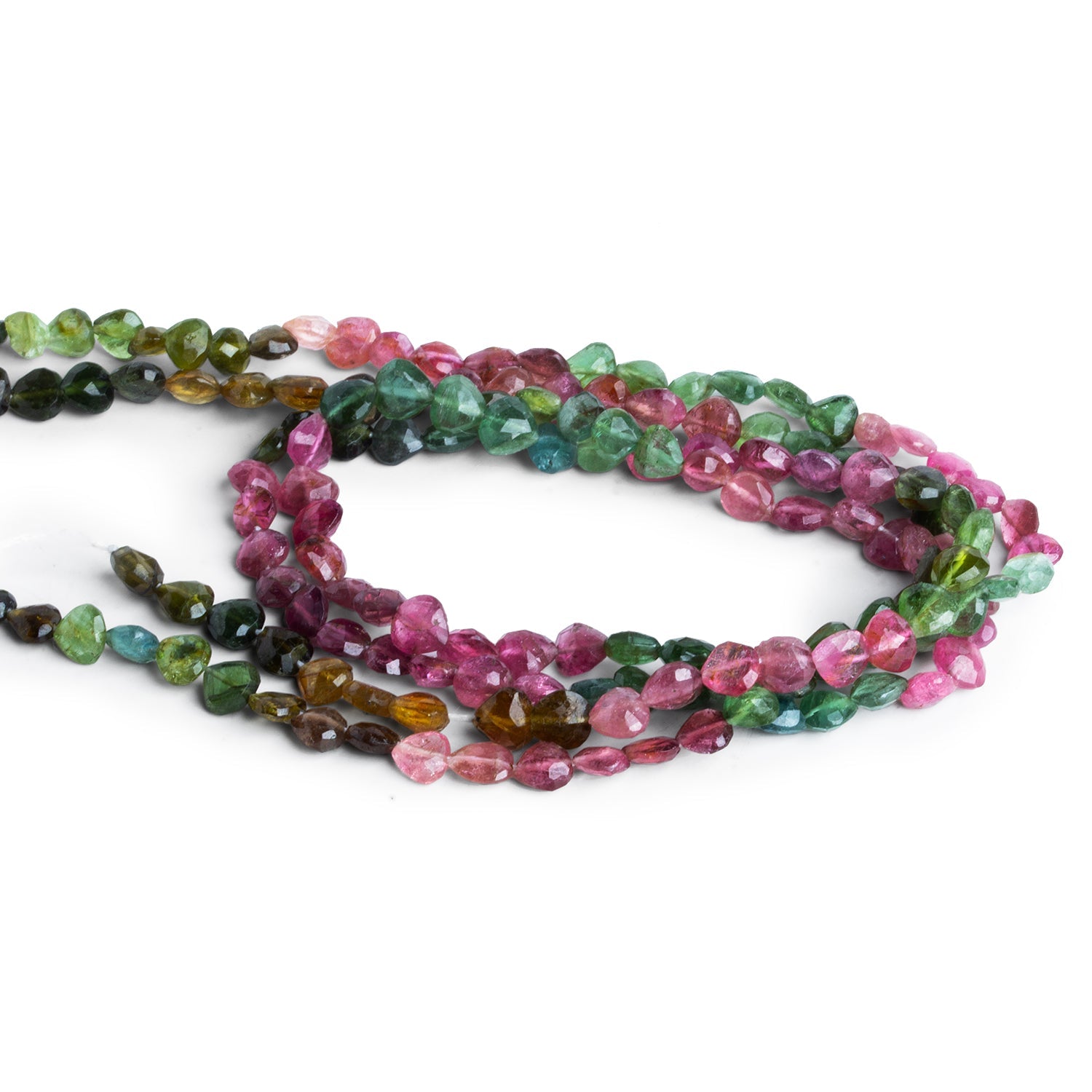4 - 5mm Multicolor Tourmaline Faceted Hearts 12 inch 70 beads - The Bead Traders
