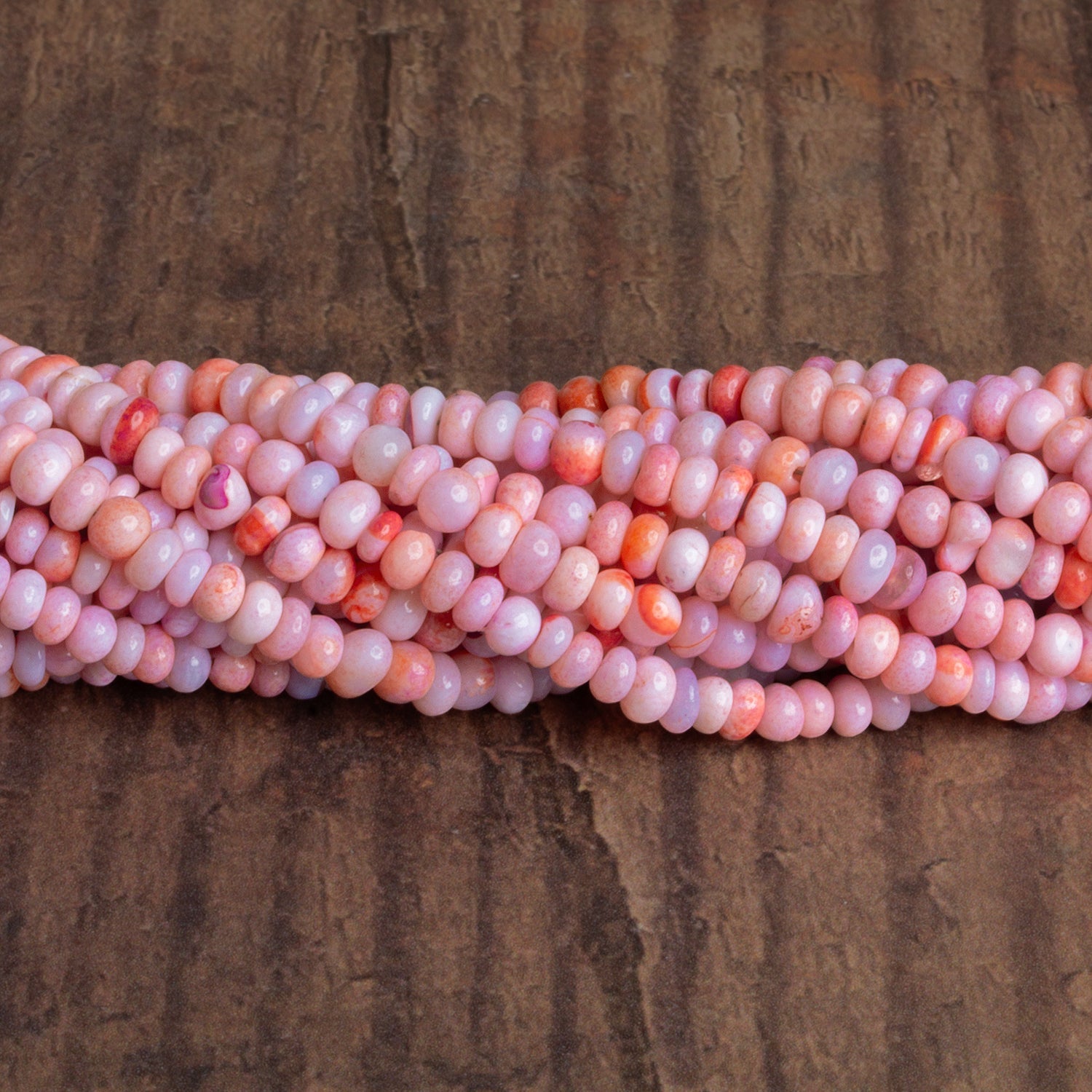 4 - 5mm Pink Opal Plain Rondelles 16 inch 130 beads - The Bead Traders